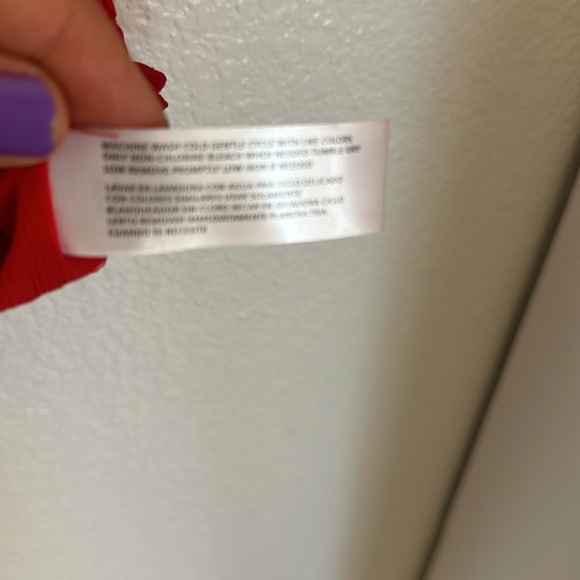 Sheer red blouse size medium with reaching at the bottom and ties on on side - Picture 3 of 8